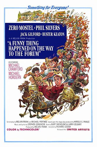 A Funny Thing Happened on the Way to the Forum: Directed by Richard Lester. With Zero Mostel, Phil Silvers, Buster Keaton, Michael Crawford. A wily Roman slave schemes to earn his freedom by romantically uniting his master with a courtesan. But...